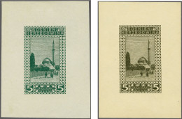 Postal Stationery, 4 Proofs In Black And 3 Shades Of Green On Different Sorts Of Paper For The 5 Heller Karagjoz Mosque  - Bosnie-Herzegovine