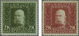 Mounted Mint Franz Joseph 2 Kronen, Perforated Colours In Green, Grey Brown, Carmine And Violet, Very Fine Mounted Mint, - Bosnien-Herzegowina
