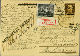 Cover 1944, 2k+1k Overprint On Italian 30c Stationery Card From Sibenik 29-4-1944 To Pozega (Croatia), Uprated With 12,5 - Sonstige & Ohne Zuordnung