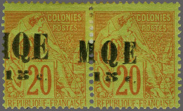 Mounted Mint Alphée Dubois Surcharge 1887, MQE 15c. On 20 Cents With Variety Shifted Overprint In Se Tenant Pair With Ov - Gebraucht