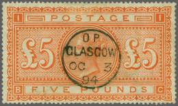 1882 £5 Orange Watermark Large Anchor Plate 1 (BG), A Fine Example (minor Imperfections, Nevertheless Very Presentable) - Usados