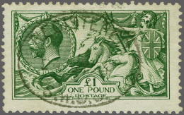 1913 Seahorses £1 Green, A Fine To Very Fine Used Ex. With An Oval Registered Postmark, Cat. £ 1400 - Usados