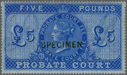 Unmounted Mint 1860 Probate Court 3d., 6d., 1s., 2s.6d., 5s., 10s., £1 And £5 Ultramarine All Overprinted Specimen, A Fi - Fiscales