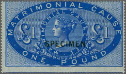 Unmounted Mint 1866 Matrimonial Cause 1s., 2s.6d., 5s., 10s. And £1 Ultramarine All Overprinted Specimen, A Fine To Very - Fiscaux