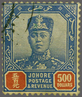 1926 Sultan Sir Ibrahim $ 500 Blue And Red, A Very Light Fiscally Used Example, Cat. £ 425 - Sonstige & Ohne Zuordnung