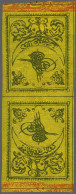 Mounted Mint Tugrah 20 Para Black On Yellow On Thin Paper In Vertical Tete-beche Pair (Burak Nr. 3T), Fine/very Fine Mou - Otros & Sin Clasificación