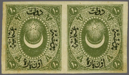 Without Gum Duloz 10 Para Brown Green With Variety Imperforate In Horizontal Pair (Burak Nr. 20 U), Very Fine Without Gu - Other & Unclassified