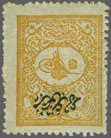 Mounted Mint Tugra Abdul Hamid II 5 Para Olive Yellow With "matbua" Overprint With Variety "inverted Overprint" (Burak N - Other & Unclassified