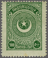 Mounted Mint Crescent And Star 500 Piastres Green, Fine/very Fine Mounted Mint (centered To Top, Tiny Brown Spot), Cat.v - Otros & Sin Clasificación