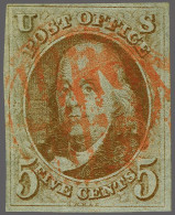 Benjamin Franklin 5 Cents Red Brown With Red Grid Cancel, Fine/very Fine, Cat.v. $ 375 - Other & Unclassified