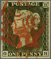 1840 1d. Plate 1a GH Grey-black, Good Margins With A Good Strike Of The Maltese Cross In Red, Cat. £ 525 - Used Stamps