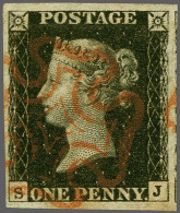 1840 1d. Plate 5 SJ Good To Large Margins With A Crisp Strike Of The Maltese Cross In Red, Cat. £ 425 - Usados