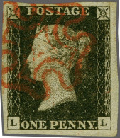 1840 1d. Plate 6. Fine Group Of Four Ex., All Four Margins LL, OG And QL With Red Maltese Crosses, And PF With Black Mal - Usati