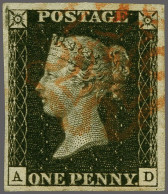 1840 1d. Plate 8 AD Good Margins With A Light Strike Of The Maltese Cross In Red, Cat. £ 525 - Used Stamps