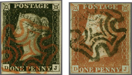 1840 1d. Plate 8 DI Matched Pair (black And Red Printing) With Good  Margins And Good Strikes Of The Maltese Cross In Re - Usati