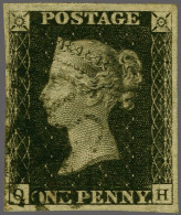 1840 1d. Plate 9. Fine Group Of Five Ex., All Four Margins OE And QH From Black Printing Both With Black Maltese Crosses - Oblitérés