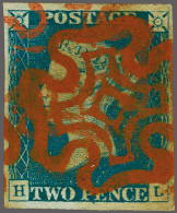 1840 2d. Plate 1 HL Good To Large Margins With A Superb Strike Of The Maltese Cross In Red, Cat. £ 1250+ - Used Stamps