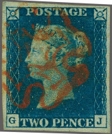 1840 2d. Plate 2 GJ Good Margins, With A Strike Of The Maltese Cross In Red (scarce On Plate 2), Cat. £ 1750 - Usados