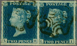 1840 2d. Plate 2 LH-LI Pair With Good To Large Margins (4 Neighbourings Stamps) With 2 Strikes Of The Maltese Cross In B - Usados