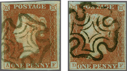 1841 1d. Plate 1b Printing In Red AF And DF Both Good Margins And Crisp Strikes Of The Maltese Cross In Black, Cat. £ 75 - Used Stamps