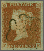 1841 1d. Plate 2 Printings In Red. Fine Group Of Three Ex. (FK, SC And TI) All Four Margins And Black Maltese Crosses, M - Used Stamps