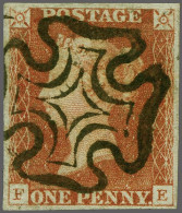 1841 1d. Plate 5 Printing In Red FE Good To Large Margins With A Superb Strike Of The Maltese Cross In Black, Cat. £ 180 - Used Stamps