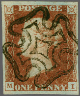 1841 1d. Plate 5 Printing In Red MI Good To Large Margins With A Superb Strike Of The Maltese Cross In Black, Cat. £ 180 - Usados