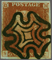 1840 1d. Plate 11 Printing In Red SC Good To Large Margins With A Superb Strike Of The Maltese Cross In Black, Cat. £ 13 - Usados