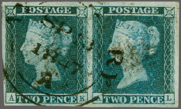 1841 2d. Plate 3 AK-AL Pair, Good To Large Margins With A 1847 Aylesbury Circular Datestamp, Cat. £ 3000+ - Used Stamps
