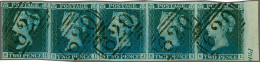 1841 2d. Plate 3 EH-EL Right Hand Marginal Strip Of Five (with Inscription), Good To Large Margins With Neat Strikes Of - Oblitérés