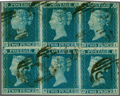 Block 1841 2d. Plate 4 CG-DI Block Of Six Good To Large Margins (horizontal Scissor Cut NE Corner DI Stamp) With St. Alb - Oblitérés
