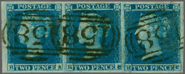 1841 2d. Plate 4 HA-HC Strip Of Three, Good To Large Margins With Neat Strikes Of The Cambridge 158 Numeral, Cat. £ 340+ - Oblitérés