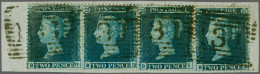 On Piece 1854 2d. Plate 4 (small Crown Perf 16) BH - The Spectacles Variety - Within A Strip Of Four (BG-BJ), A Fine To - Used Stamps
