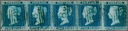 1855 2d. Plate 5 (small Crown Perf 16) AB-AF A Fine To Very Fine Strip Of Five All Cancelled With The 583 Sideways Duple - Oblitérés