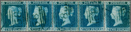 1855 2d. Plate 5 (small Crown Perf 16) AB-AF A Fine To Very Fine Strip Of Five All Cancelled With The 583 Sideways Duple - Usados