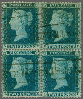 Block 1855 2d. Plate 5 (small Crown Perf 14) KE-LF A Fine To Very Fine Block Of Four (a Few Nibbled Perfs On Top Of KF) - Usados