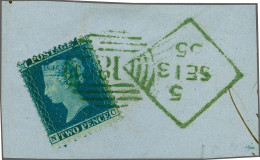 On Piece 1855 2d. Plate 5 (large Crown Perf 14) NC On Piece Cancelled With The 186 Dublin Spoon In Vivid Green Including - Oblitérés