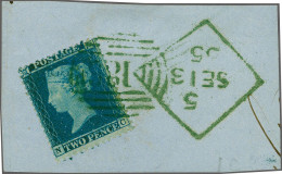 On Piece 1855 2d. Plate 5 (large Crown Perf 14) NC On Piece Cancelled With The 186 Dublin Spoon In Vivid Green Including - Usados