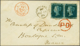 Cover 1858 2d. Plate 6 (large Crown Perf 14) OI-OJ A Fine To Very Fine Pair On Envelope Cancelled With The London E.C. A - Covers & Documents