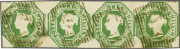 1847 Embossed 1s. Green Die WW1, Horizontal Strip Of Four With Indistinct Scottish Numerals, Touched At Places, A Scarce - Used Stamps