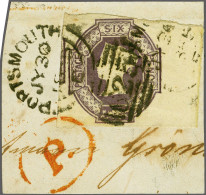 On Piece 1854 Embossed 6d. Mauve, Good To Very Large Margins On Fragment, Cancelled By The Portsmouth Sideways Duplex 18 - Used Stamps