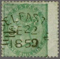 1856 1s. Green Plate 1, A Very Fine Example Cancelled With A Good Strike Of The Belfast Cds 1859 (difficult On This Issu - Used Stamps