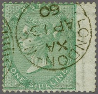 1856-1865 1s. Green, A Fine Group Of 10 Examples With Cds (2x), Including Wing Margins (7x) Cat. £ 3000 - Used Stamps