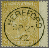 1867 9d Straw, Two Examples, A Left And A Right Wing Margin With Superb Strikes Of The Thorverton And Hereford Cds, Cat. - Used Stamps