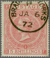 1867 5s. Rose Watermark Maltese Cross Plate 1, A Very Fine Example Cancelled With A Good Strike Of The Bradford Yorks Cd - Used Stamps