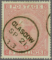 1882 5s. Rose Watermark Large Anchor Plate 4 (GB), A Very Fine Example Cancelled With A Very Good Strike Of The Glasgow - Oblitérés