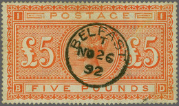 1882 £5 Orange Watermark Large Anchor Plate 1 (BD), A Fine Example (minor Imperfections, Nevertheless Very Presentable) - Oblitérés