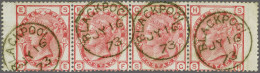 1873 3d. Rose Plate 11, A Superb Strip Of Four With 2 Wing Margins And Crisp Blackpool Cds Jy 16 1873 Cat. £ 320+ - Usados