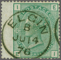 1875 1s. Green Plate 12, A Very Fine Example Cancelled With A Superb Strike Of The Scottish Elgin Cds 1876, Cat. £ 160+ - Usados