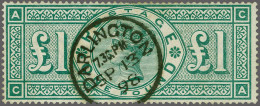 1891 £1 Green (CA), A Very Fine Example Cancelled With A Superb Strike Of The Darlington Cds 1898, Cat. £ 800 - Used Stamps